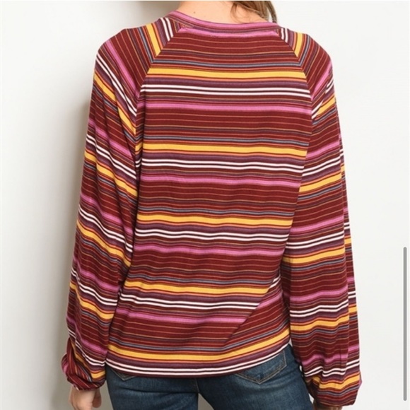 Striped Lantern Sleeve Top - Picture 5 of 6